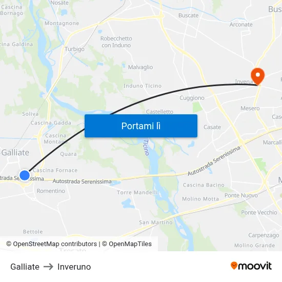 Galliate to Inveruno map