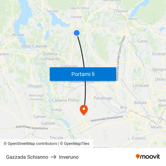 Gazzada Schianno to Inveruno map