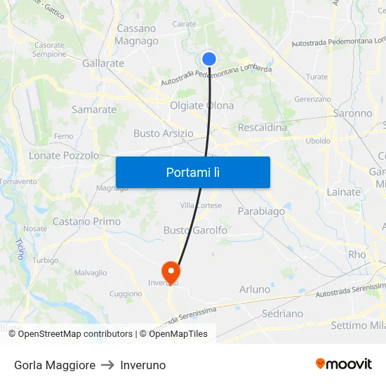 Gorla Maggiore to Inveruno map
