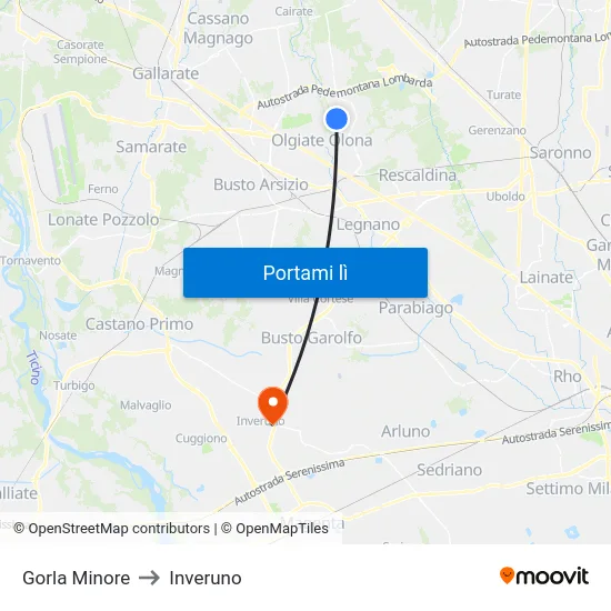 Gorla Minore to Inveruno map