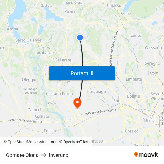 Gornate-Olona to Inveruno map