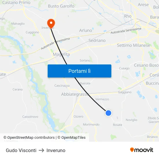 Gudo Visconti to Inveruno map