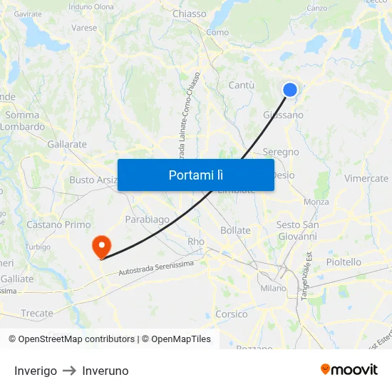 Inverigo to Inveruno map