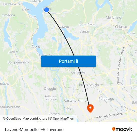 Laveno-Mombello to Inveruno map
