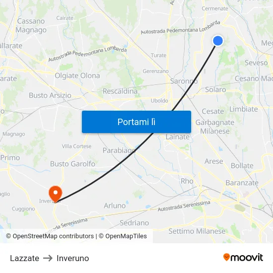 Lazzate to Inveruno map