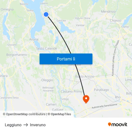 Leggiuno to Inveruno map