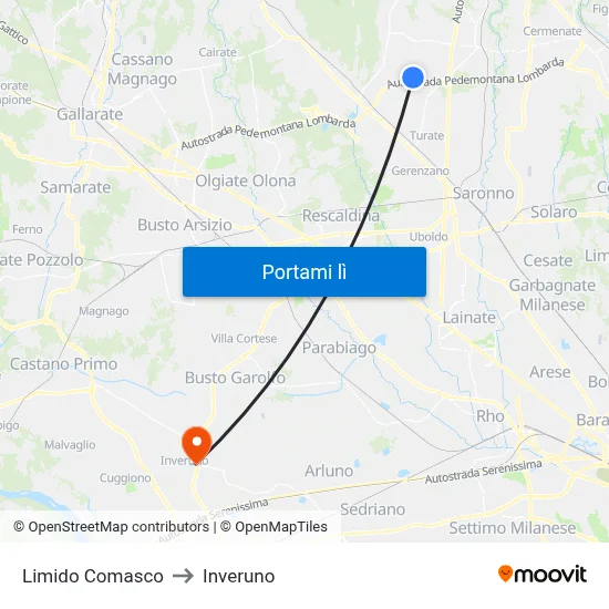 Limido Comasco to Inveruno map