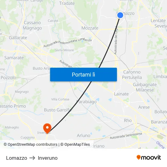 Lomazzo to Inveruno map