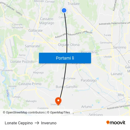 Lonate Ceppino to Inveruno map