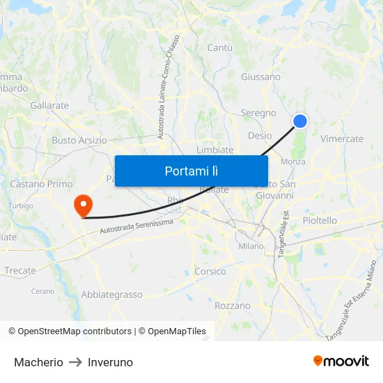 Macherio to Inveruno map