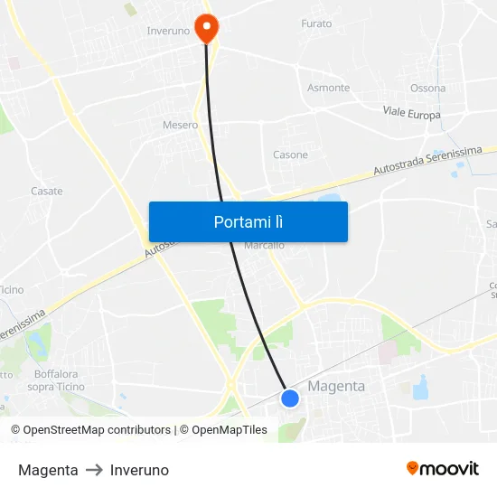 Magenta to Inveruno map