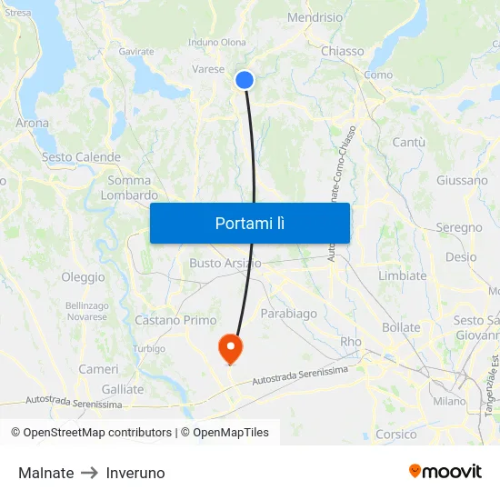 Malnate to Inveruno map