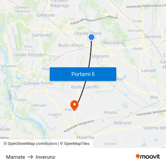 Marnate to Inveruno map