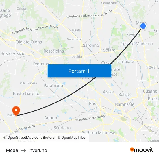 Meda to Inveruno map