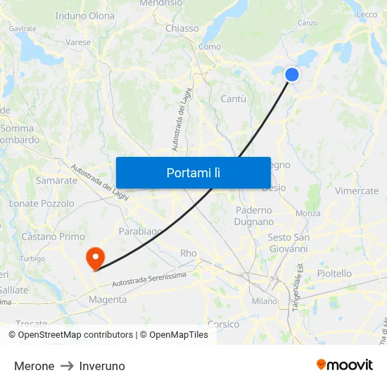 Merone to Inveruno map