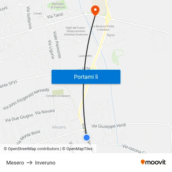 Mesero to Inveruno map