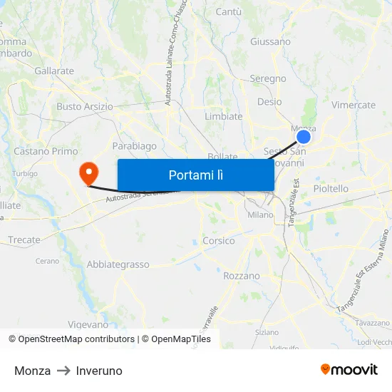 Monza to Inveruno map