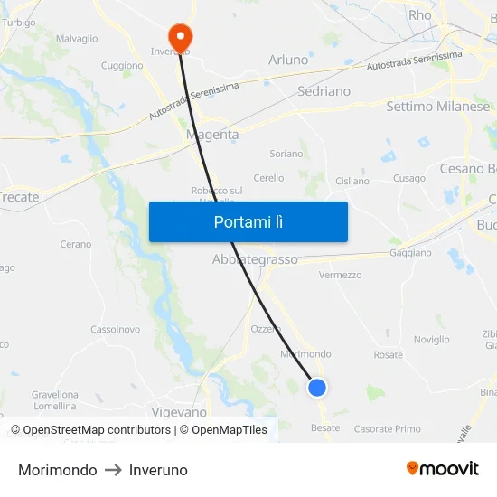 Morimondo to Inveruno map
