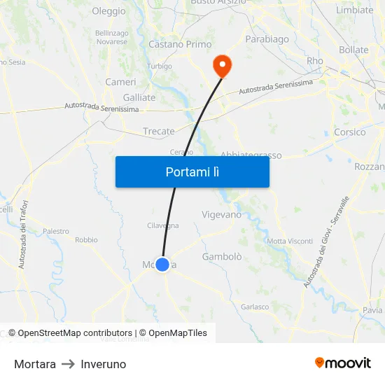 Mortara to Inveruno map