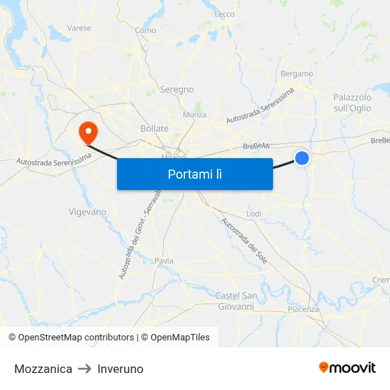 Mozzanica to Inveruno map