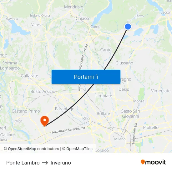 Ponte Lambro to Inveruno map