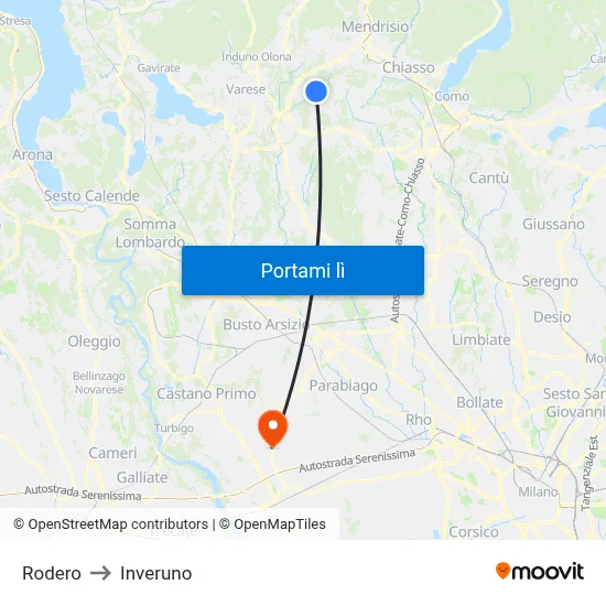 Rodero to Inveruno map