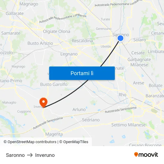 Saronno to Inveruno map
