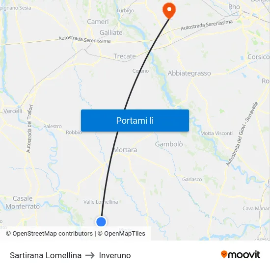 Sartirana Lomellina to Inveruno map