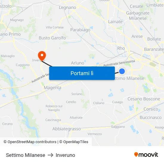 Settimo Milanese to Inveruno map
