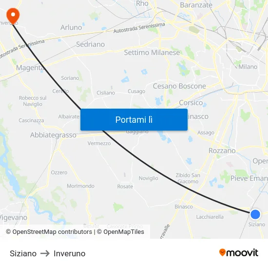 Siziano to Inveruno map