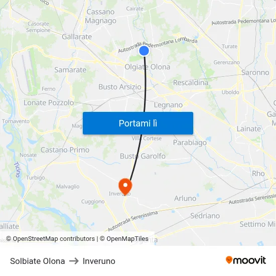 Solbiate Olona to Inveruno map