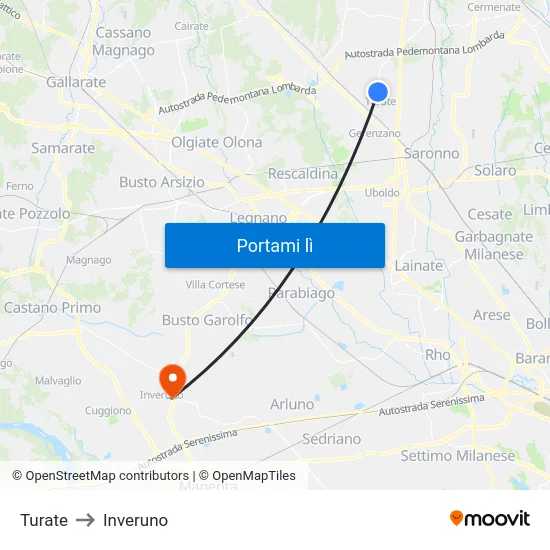 Turate to Inveruno map