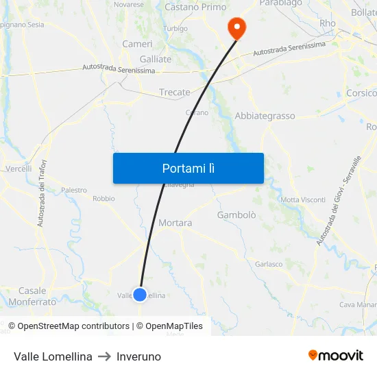 Valle Lomellina to Inveruno map
