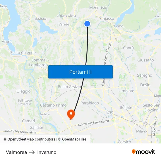 Valmorea to Inveruno map