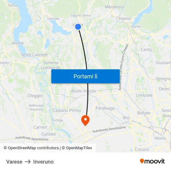 Varese to Inveruno map