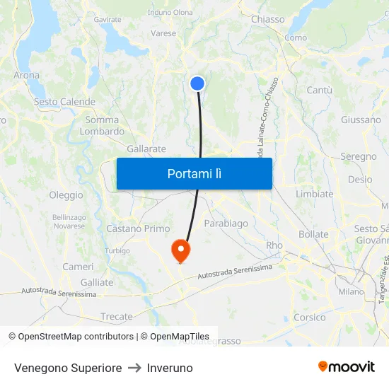 Venegono Superiore to Inveruno map