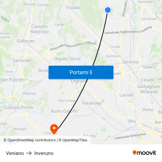 Veniano to Inveruno map