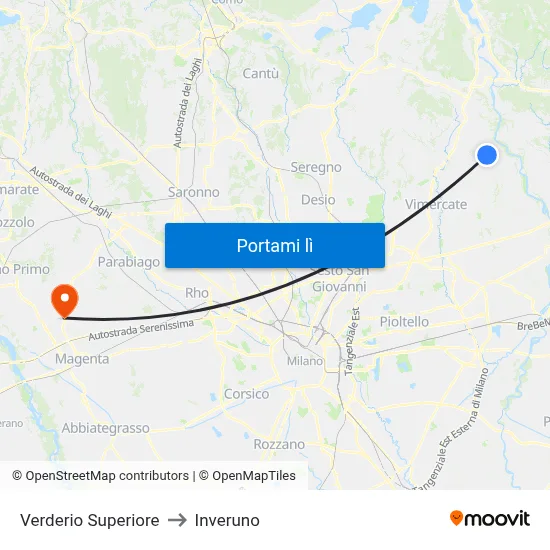 Verderio Superiore to Inveruno map