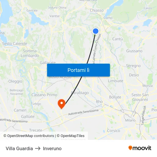 Villa Guardia to Inveruno map
