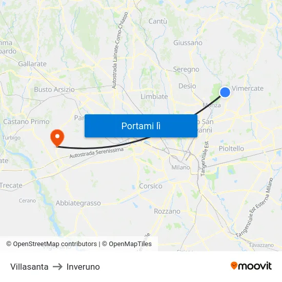 Villasanta to Inveruno map