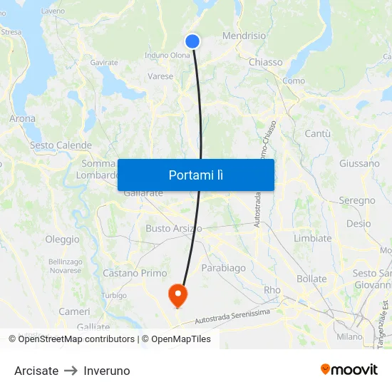Arcisate to Inveruno map
