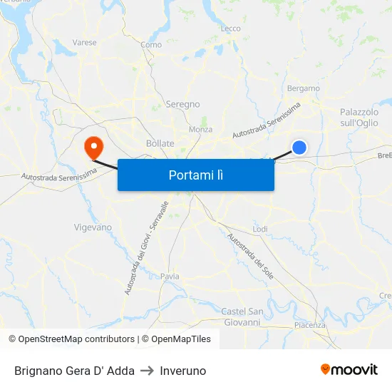 Brignano Gera D' Adda to Inveruno map