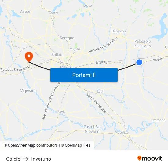 Calcio to Inveruno map