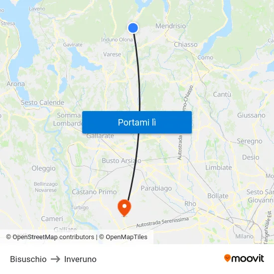 Bisuschio to Inveruno map
