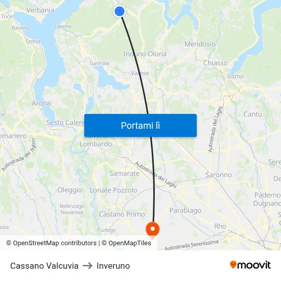 Cassano Valcuvia to Inveruno map