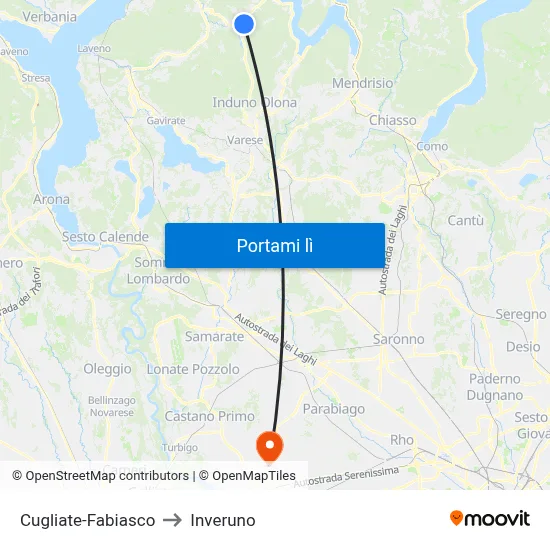 Cugliate-Fabiasco to Inveruno map