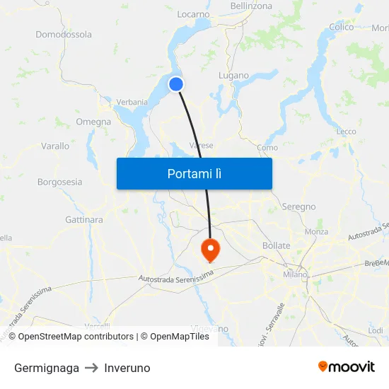 Germignaga to Inveruno map