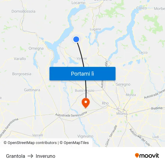 Grantola to Inveruno map