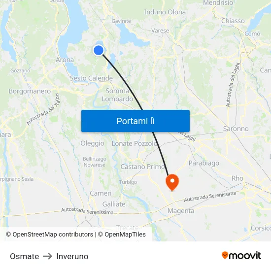 Osmate to Inveruno map