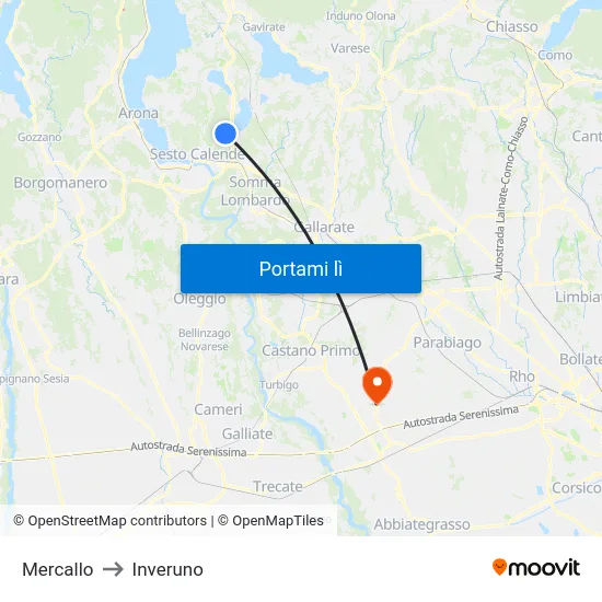 Mercallo to Inveruno map